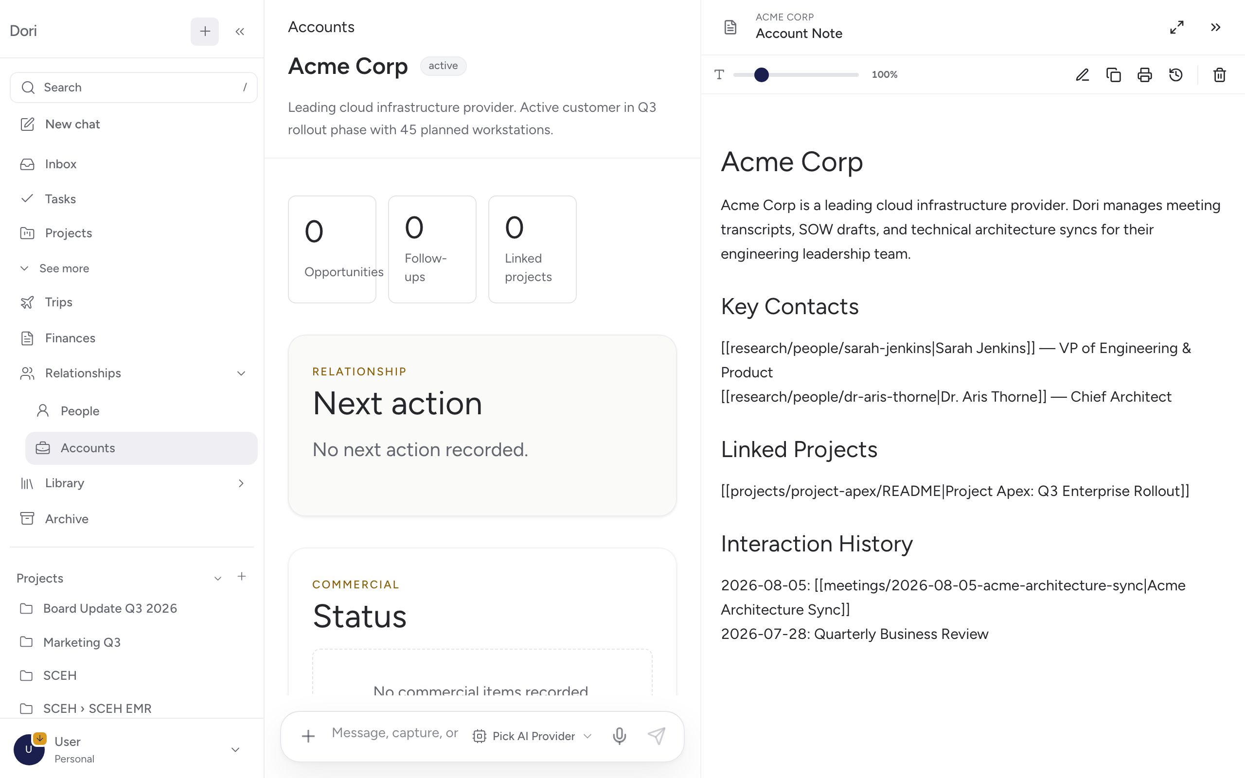 Accounts Workspace Timeline