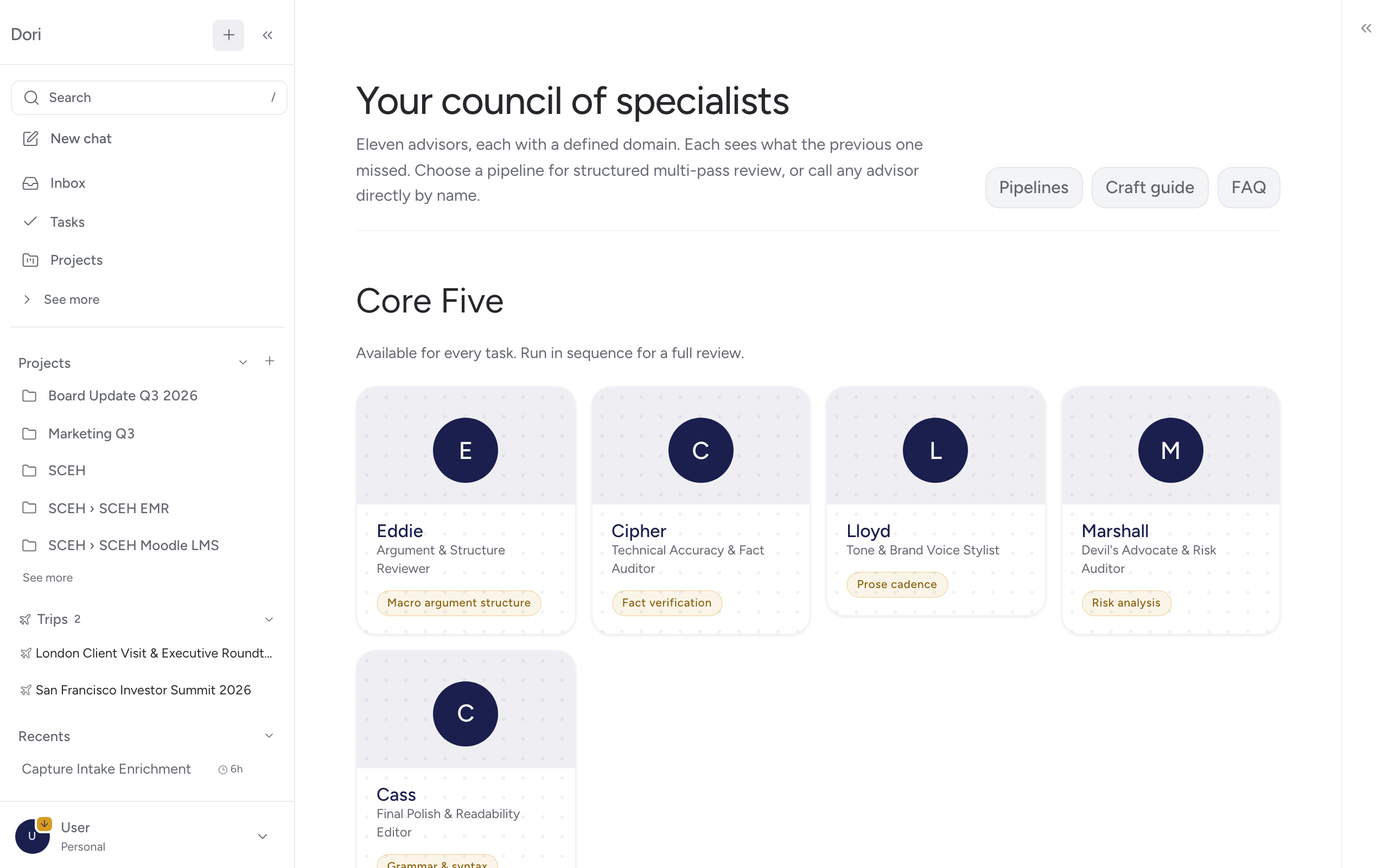 Council Advisor Personas & Pipelines