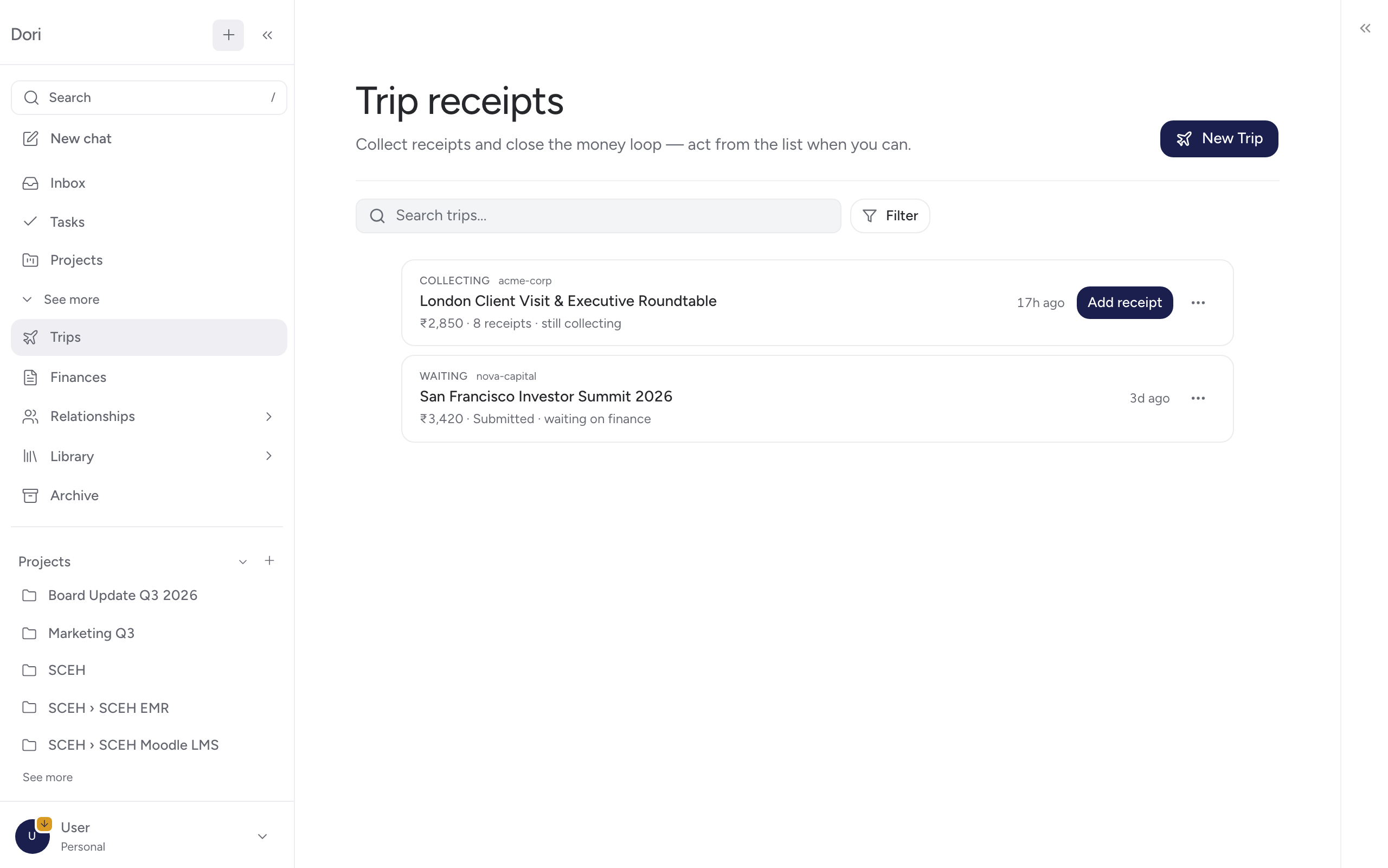 Trips Expense Tracker & Client Reimbursement Dashboard